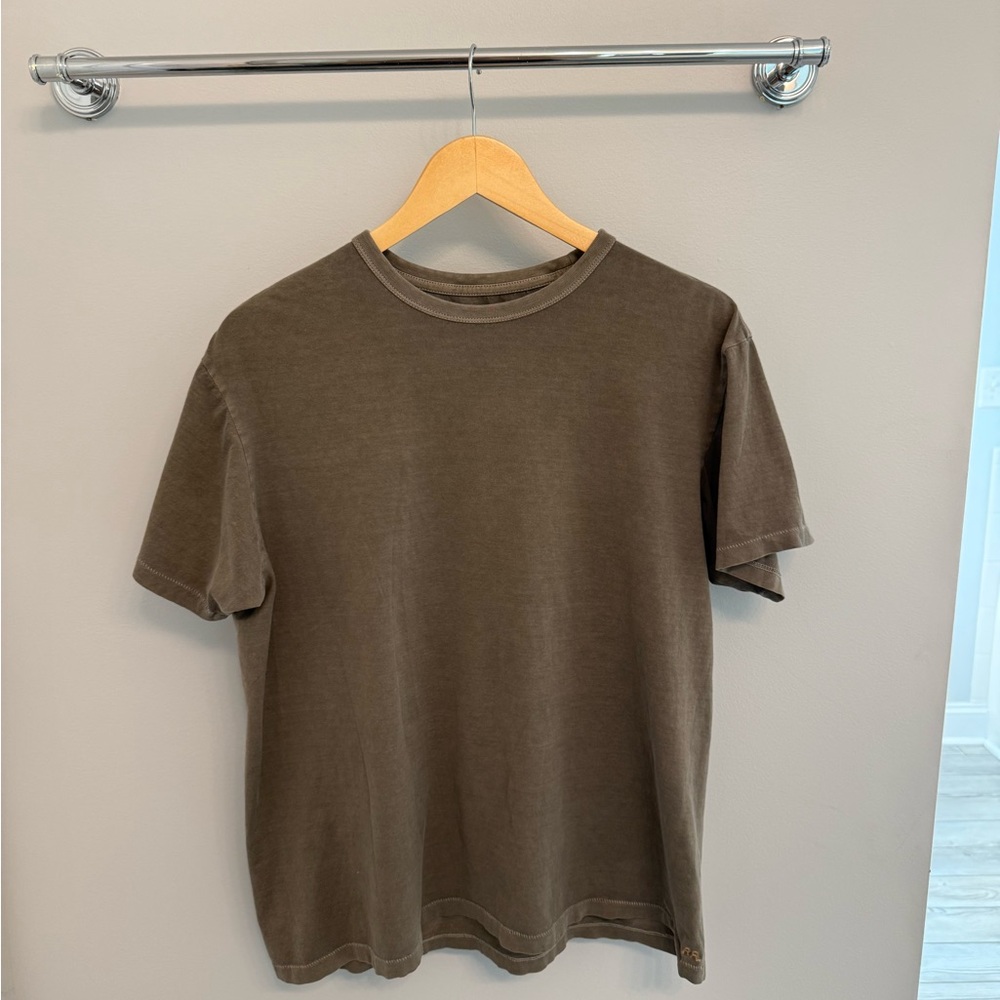 RRL Ralph Lauren Garment Dyed Brown T-Shirt Logo Hem Size L